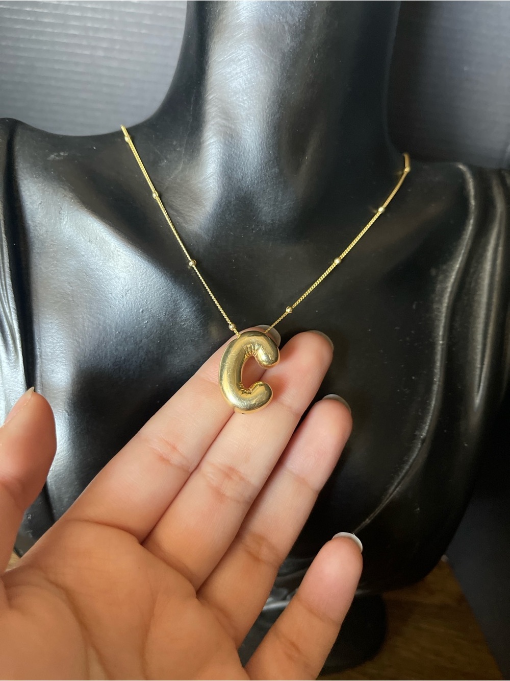 C initial balloon pendant sterling silver gold tone necklace
